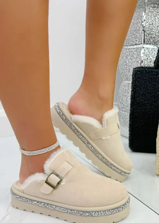 Love Lemonade Nude Crystal Trim Buckle Slip On Clogs