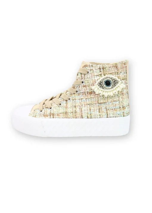 Love Lemonade Nude Sparkly Embellished Evil Eye High Top Trainers