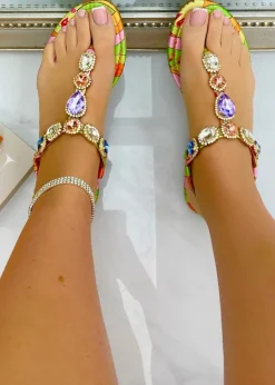 Love Lemonade Orange Crystal Glow Toe Post Sandals