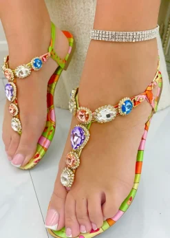 Love Lemonade Orange Crystal Glow Toe Post Sandals