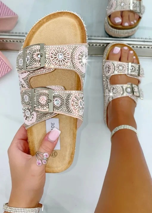 Love Lemonade Pink Crystal Radiant Double Strap Sliders