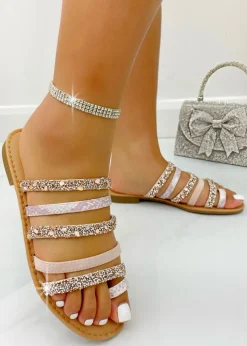 Love Lemonade Pink Crystal Glam Wrap Toe Sliders