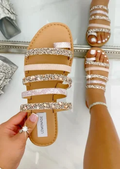 Love Lemonade Pink Crystal Glam Wrap Toe Sliders