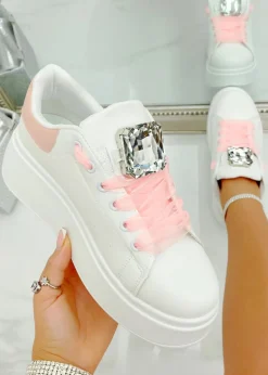 Love Lemonade Pink Crystal Statement Jewel Chunky Trainers