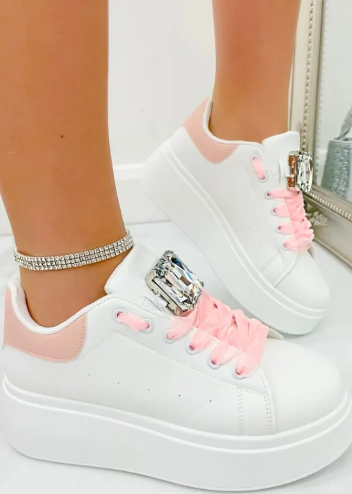 Love Lemonade Pink Crystal Statement Jewel Chunky Trainers