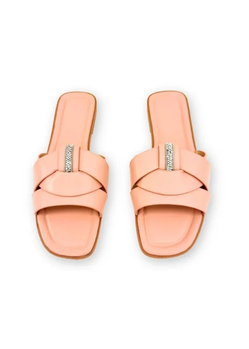 Love Lemonade Pink Sparkly Crystal Wrap Flat Sliders