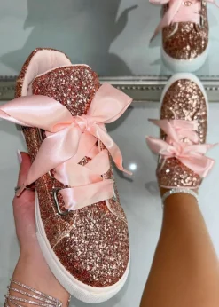 Love Lemonade Pink Sparkly Glitter Ribbon Lace Trainers