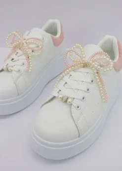 Love Lemonade Pink Sparkly Pearl Bow Chunky Trainers