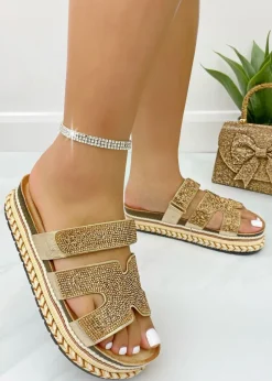 Love Lemonade Rose Gold Crystal Luxe Double Strap Sliders