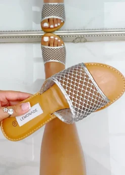 Love Lemonade Silver Crystal Gem Mesh Sliders