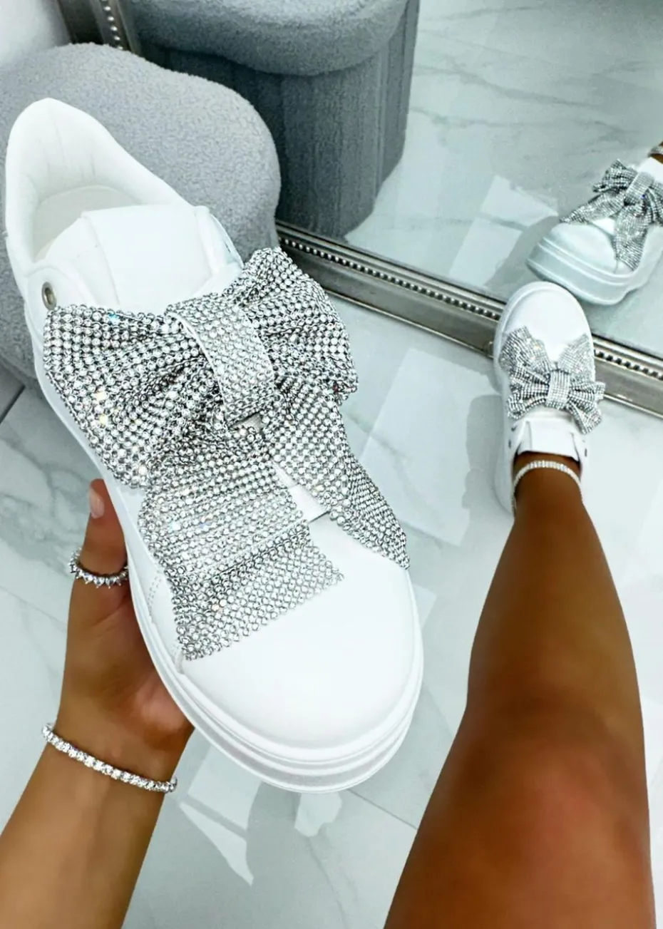 Love Lemonade Silver Crystal Sparkly Bow Trainers Limited Edition