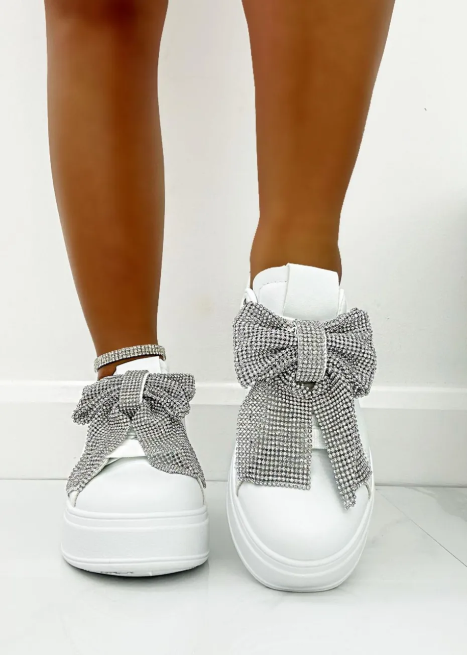Love Lemonade Silver Crystal Sparkly Bow Trainers Limited Edition
