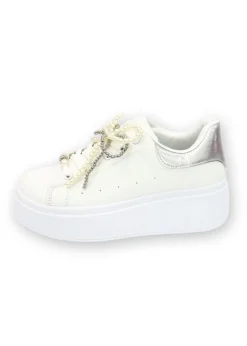Love Lemonade Silver Sparkly Pearl Bow Chunky Trainers