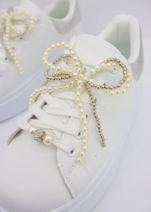 Love Lemonade Silver Sparkly Pearl Bow Chunky Trainers
