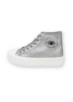 Love Lemonade Silver Sparkly Embellished Evil Eye High Top Trainers