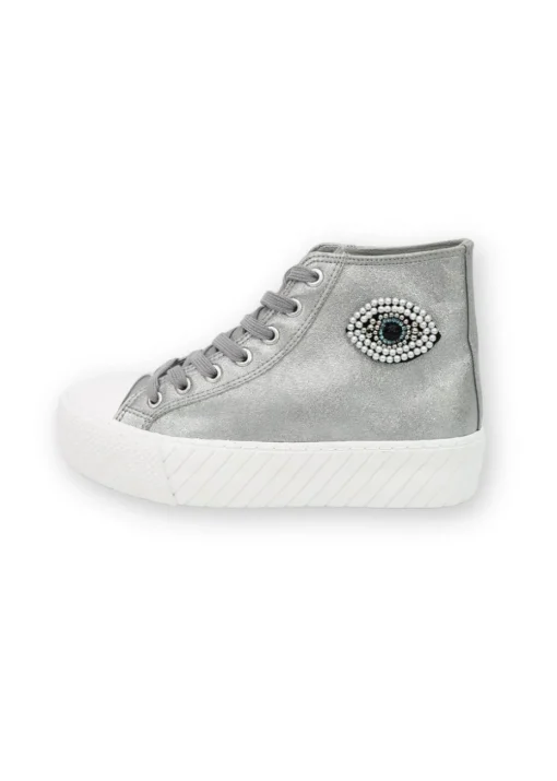 Love Lemonade Silver Sparkly Embellished Evil Eye High Top Trainers