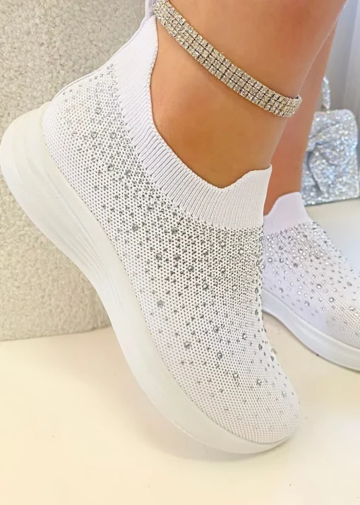 Love Lemonade White Crystal Rainbow Drop Stretch Sock Trainers