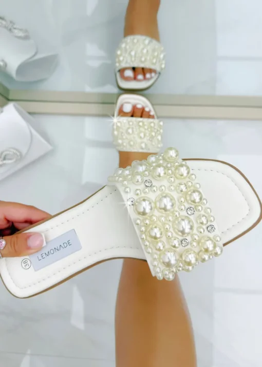 Love Lemonade White Sparkly Pearl Luxe Sliders