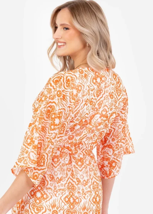 Lovedrobe Orange Kimono Sleeve Faux Wrap Midaxi Dress