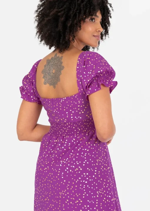 Lovedrobe Purple Short Sleeve Gold Detail Midaxi Dress