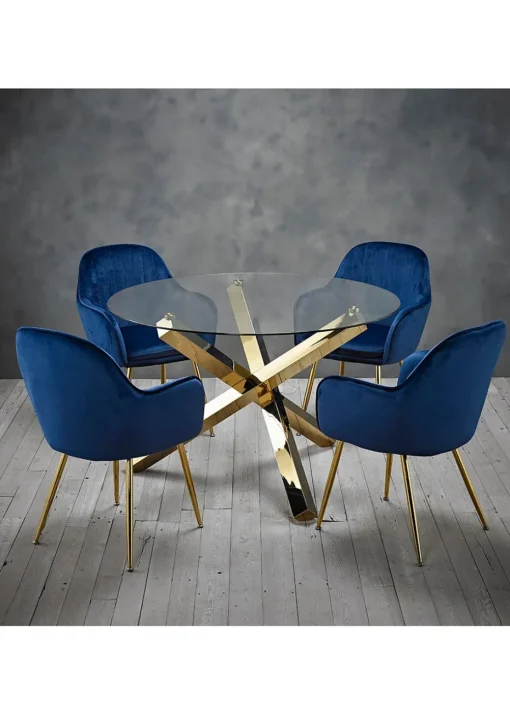 LPD Furniture Capri Dining Table Glass Top With Gold Legs (758x1200x1200mm)