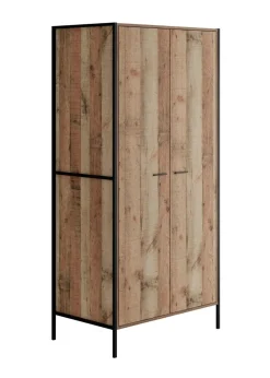 LPD Furniture Hoxton 2 Door Wardrobe Distressed Oak Effect (1800x520x838mm)