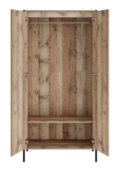 LPD Furniture Hoxton 2 Door Wardrobe Distressed Oak Effect (1800x520x838mm)
