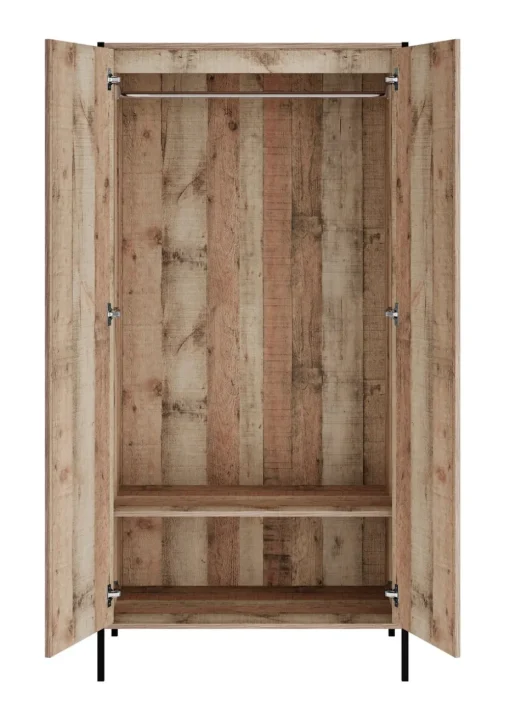 LPD Furniture Hoxton 2 Door Wardrobe Distressed Oak Effect (1800x520x838mm)