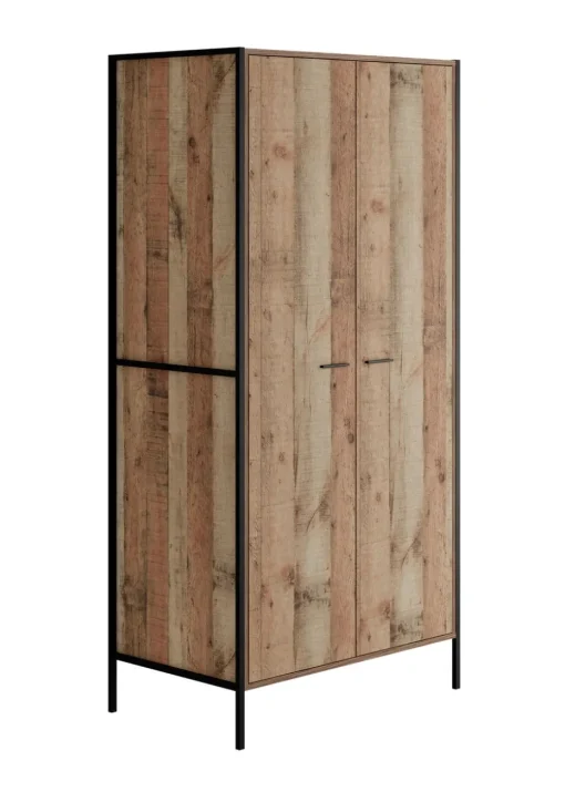 LPD Furniture Hoxton 2 Door Wardrobe Distressed Oak Effect (1800x520x838mm)