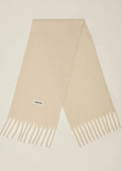 Madein Cream Boucle Knit Hanna Tassel Blanket Scarf