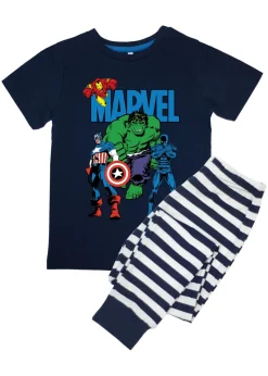 Marvel Avengers Assemble Kids Navy Stripes Pyjamas (3-8 Years)