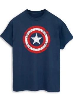 Marvel Avengers Captain America Scratched Shield Navy Printed T-Shirt