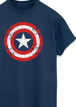 Marvel Avengers Captain America Scratched Shield Navy Printed T-Shirt