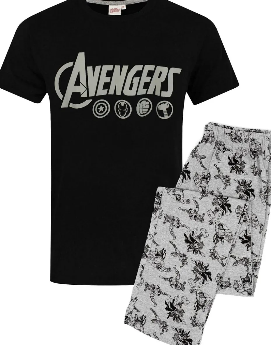 Marvel Mens Black Logo Short Sleeve Long Leg Pyjama Set