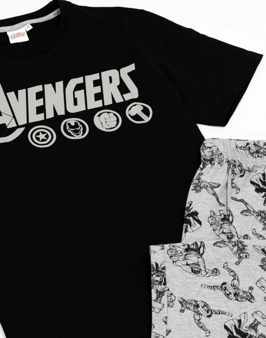 Marvel Mens Black Logo Short Sleeve Long Leg Pyjama Set