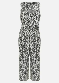 Mela Black Ditsy Daisy Culotte Jumpsuit