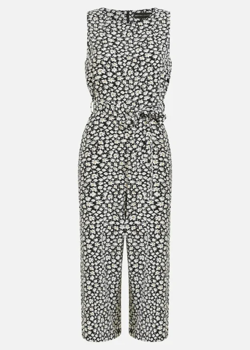 Mela Black Ditsy Daisy Culotte Jumpsuit