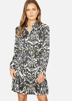 Mela Black Ikat Print Shirt Dress