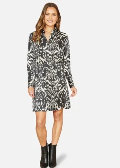 Mela Black Ikat Print Shirt Dress