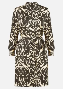 Mela Black Ikat Print Shirt Dress