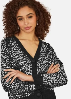 Mela Black Sequin Knitted Cardigan