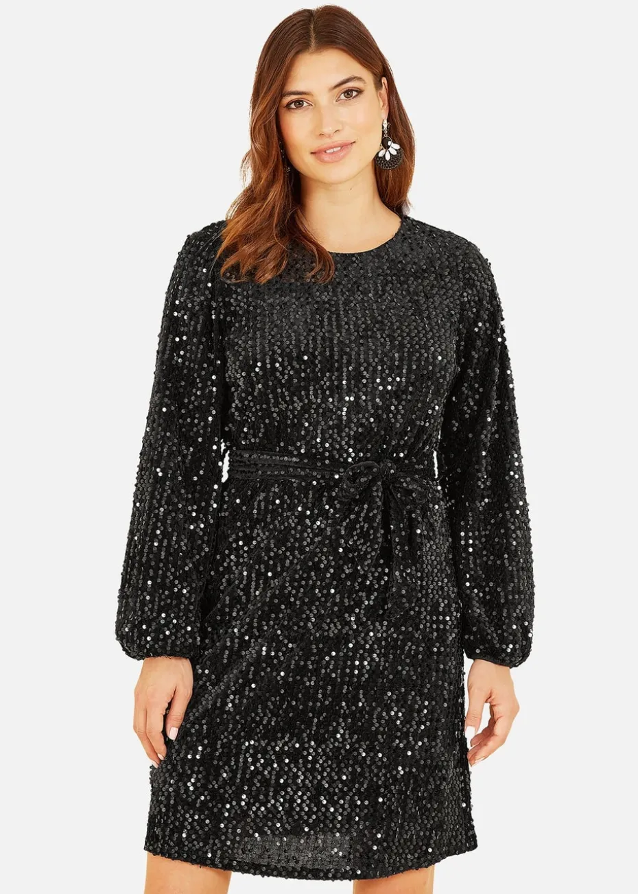 Mela Black Sequin Smock Dress