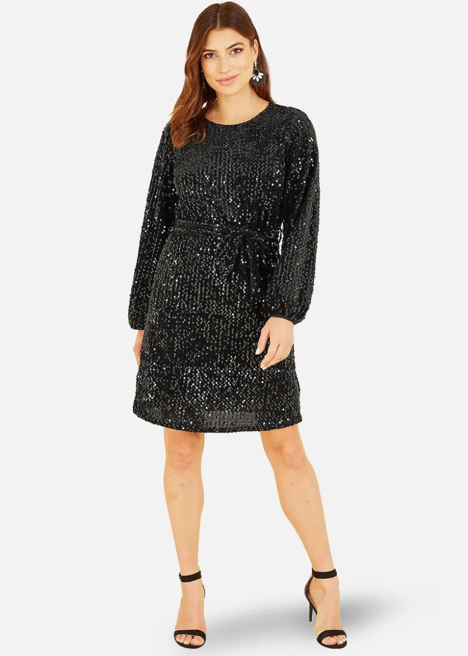 Mela Black Sequin Smock Dress