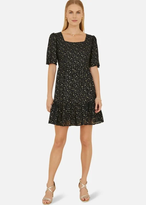 Mela Black Star Print Skater Dress