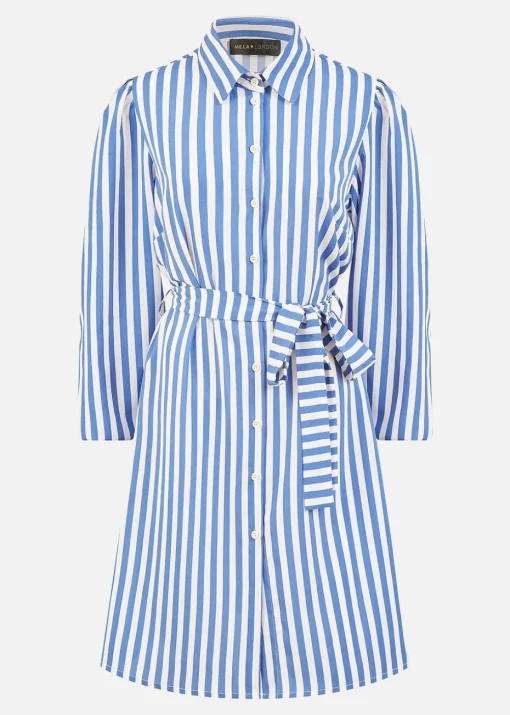 Mela Blue Striped Relaxed Fit Shirt Dress