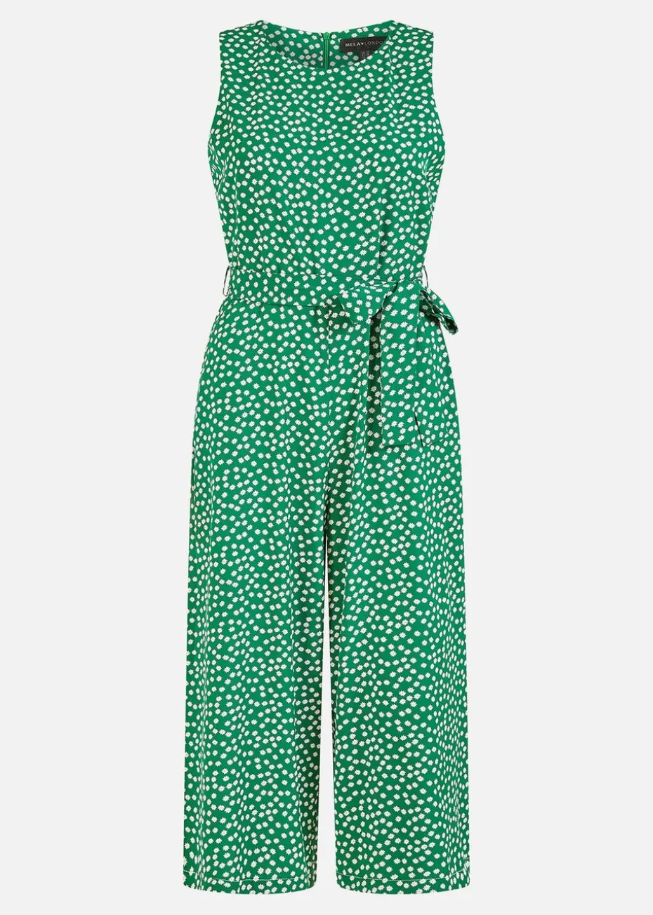 Mela Green Ditsy Daisy Sleeveless Culotte Jumpsuit