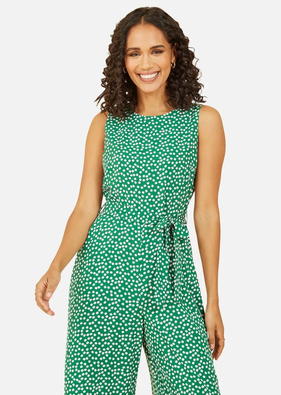 Mela Green Ditsy Daisy Sleeveless Culotte Jumpsuit