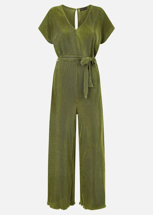 Mela Green Pleated Jumpsuit With V Neck