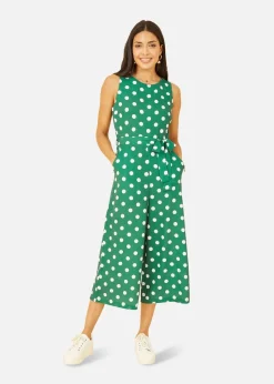 Mela Green Polka Dot Culotte Jumpsuit