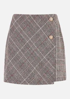 Mela Grey Checked Wrap Mini Skirt With Button Detail